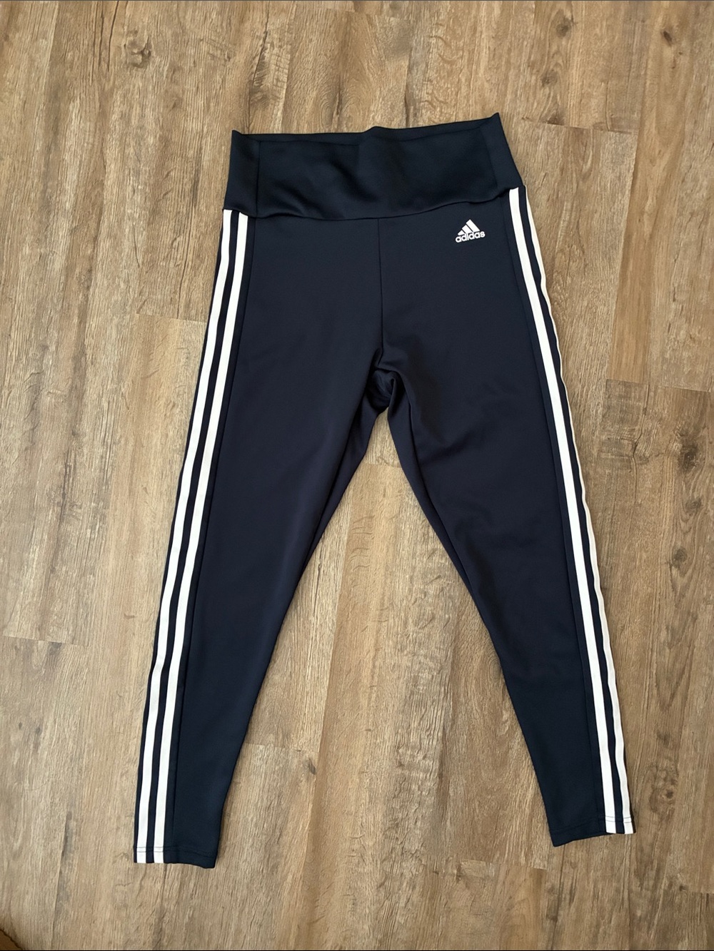 Adidas Women’s Navy Leggings with White 3-Stripe Detail